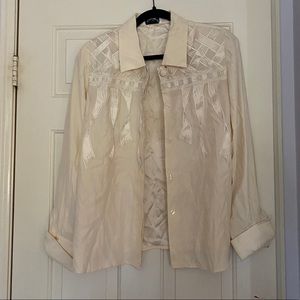 silk off-white button up blouse